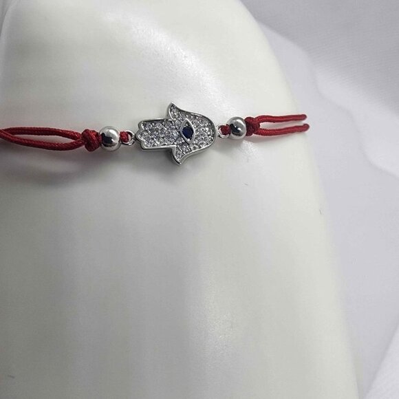 Sterling Slver 925 Hamsa Design With Red String Bracelet - Picture 2 of 3